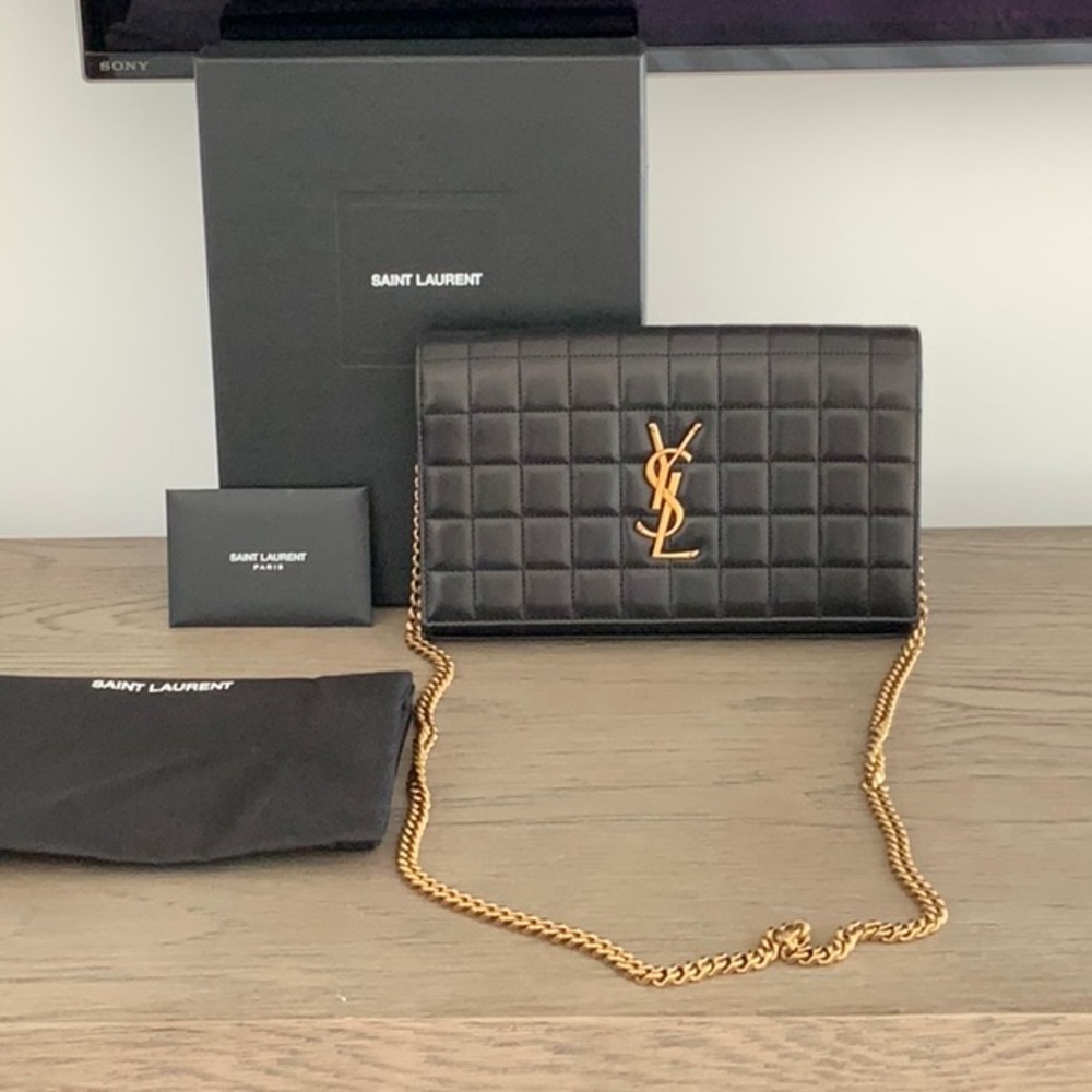 Saint Laurent Cassandre Quilted Leather Wallet on Chain